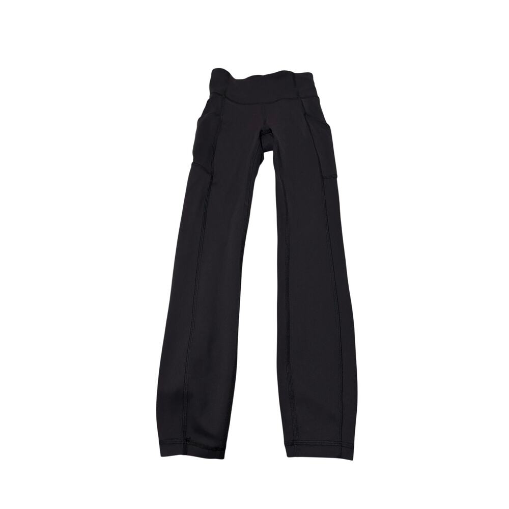 Lululemon 0 black full length black leggings side outer pockets worn 2 times euc
